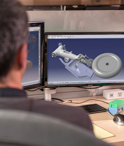 Man on a computer mechanical design and engineering