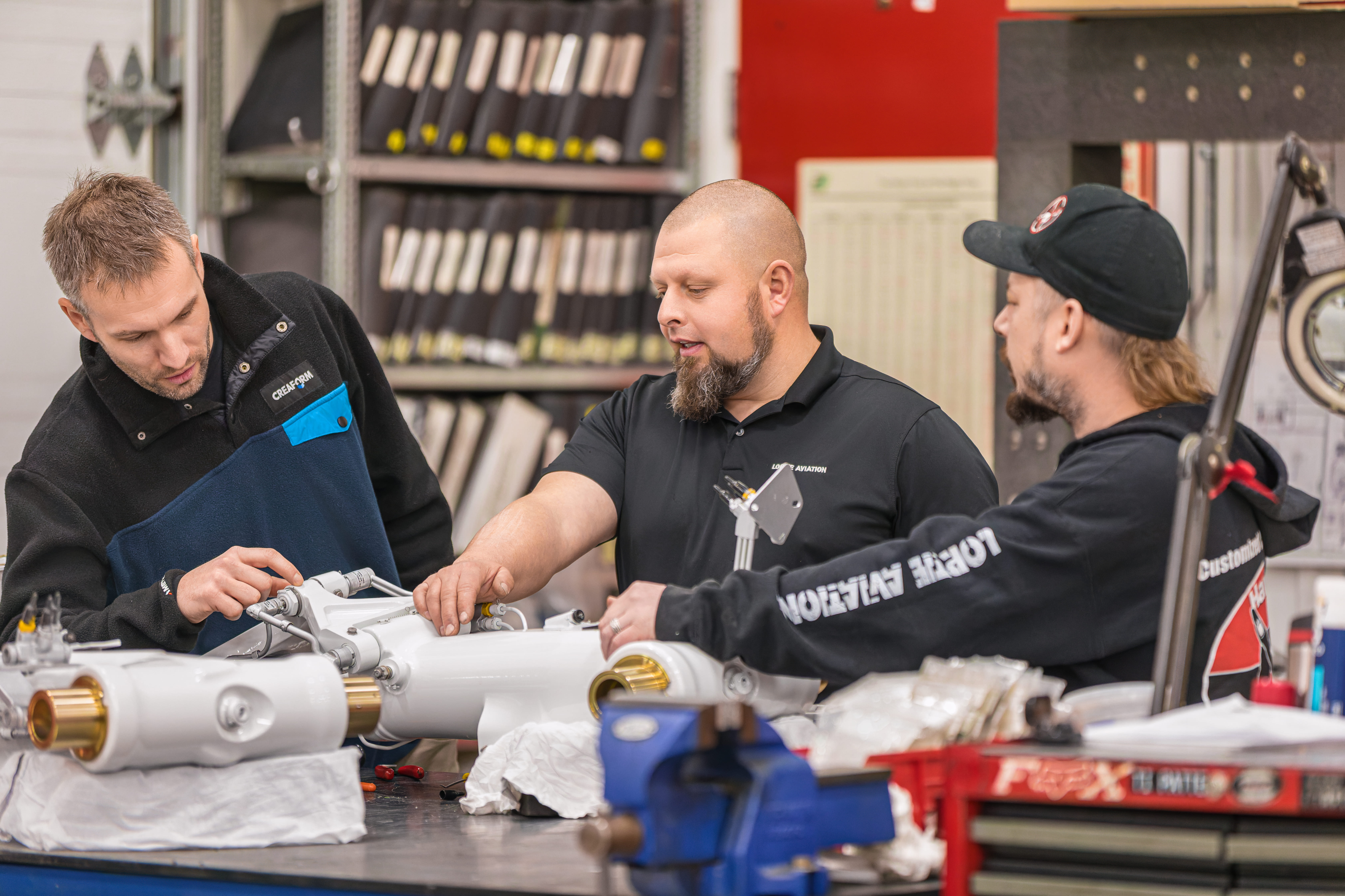 Creaform Engineering and Lortie Aviation reviewing the final assembly of the new landing gear